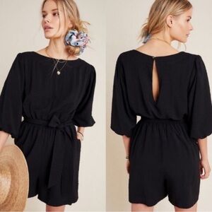 Anthropologie Francesca Balloon Sleeve Romper Black Size XS